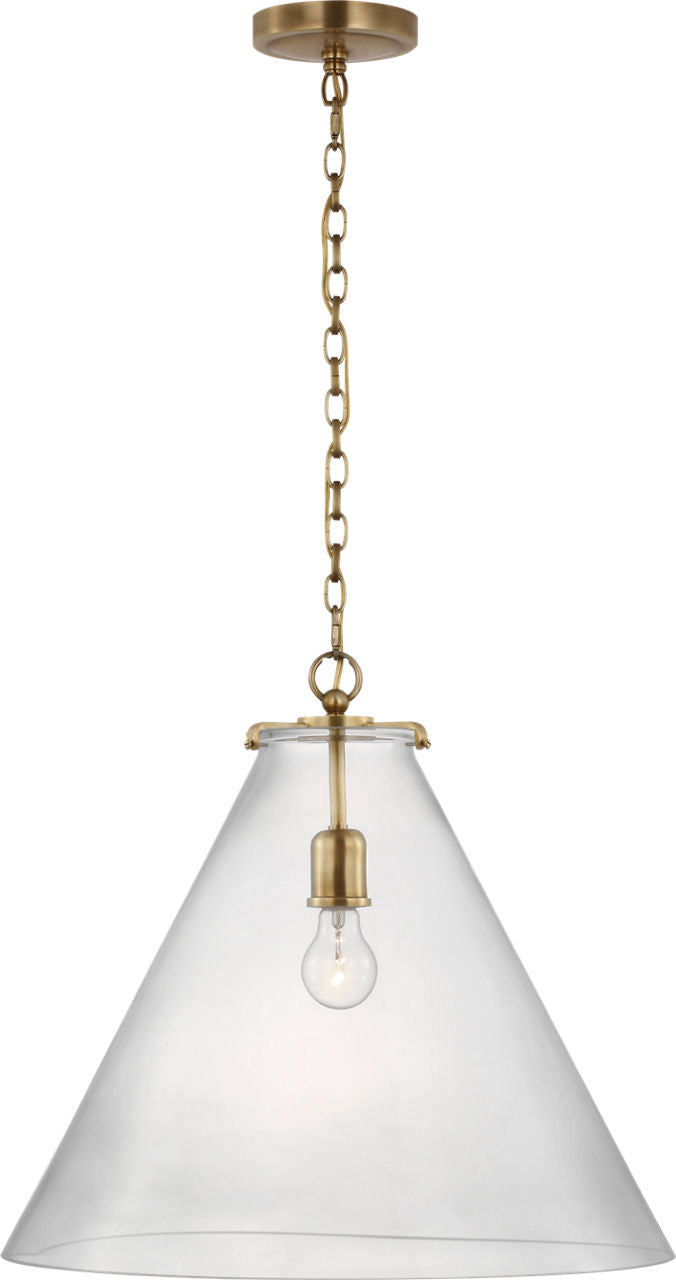 Katie Large Conical Pendant | Hand-Rubbed Antique Brass | Clear Glass