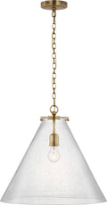 Katie Large Conical Pendant | Hand-Rubbed Antique Brass | Seeded Glass