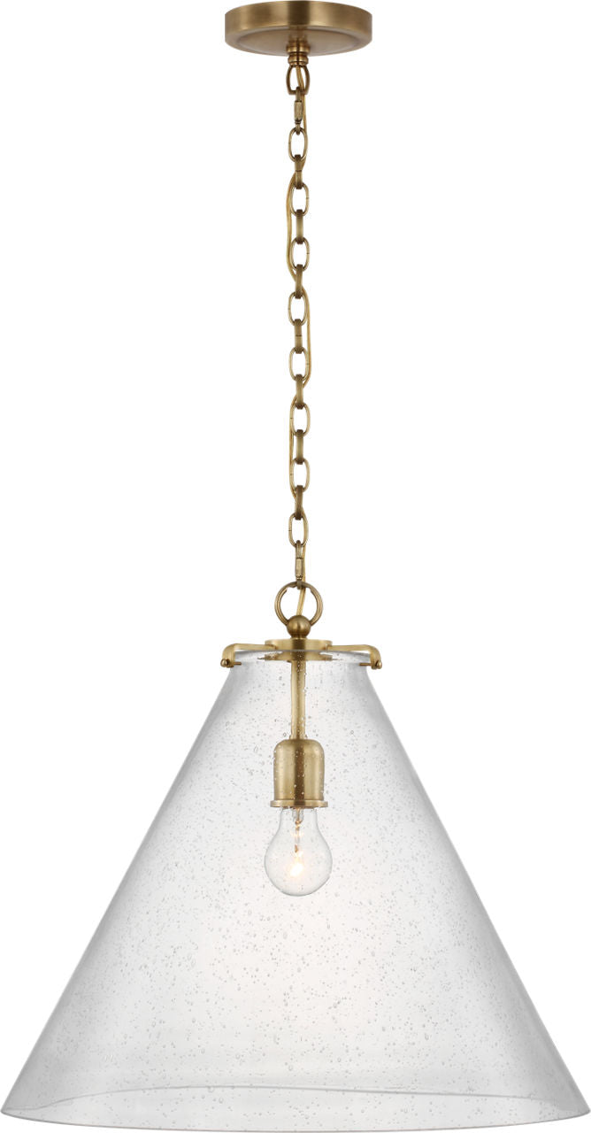 Katie Large Conical Pendant | Hand-Rubbed Antique Brass | Seeded Glass