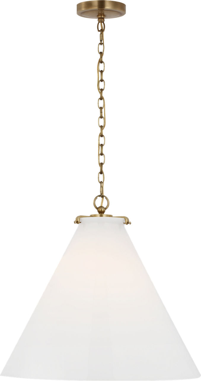 Katie Large Conical Pendant | Hand-Rubbed Antique Brass | White Glass