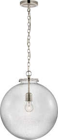 Katie Large Globe Pendant | Polished Nickel | Seeded Glass