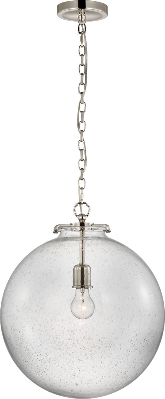 Katie Large Globe Pendant | Polished Nickel | Seeded Glass