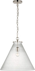 Katie Large Conical Pendant | Polished Nickel | Seeded Glass