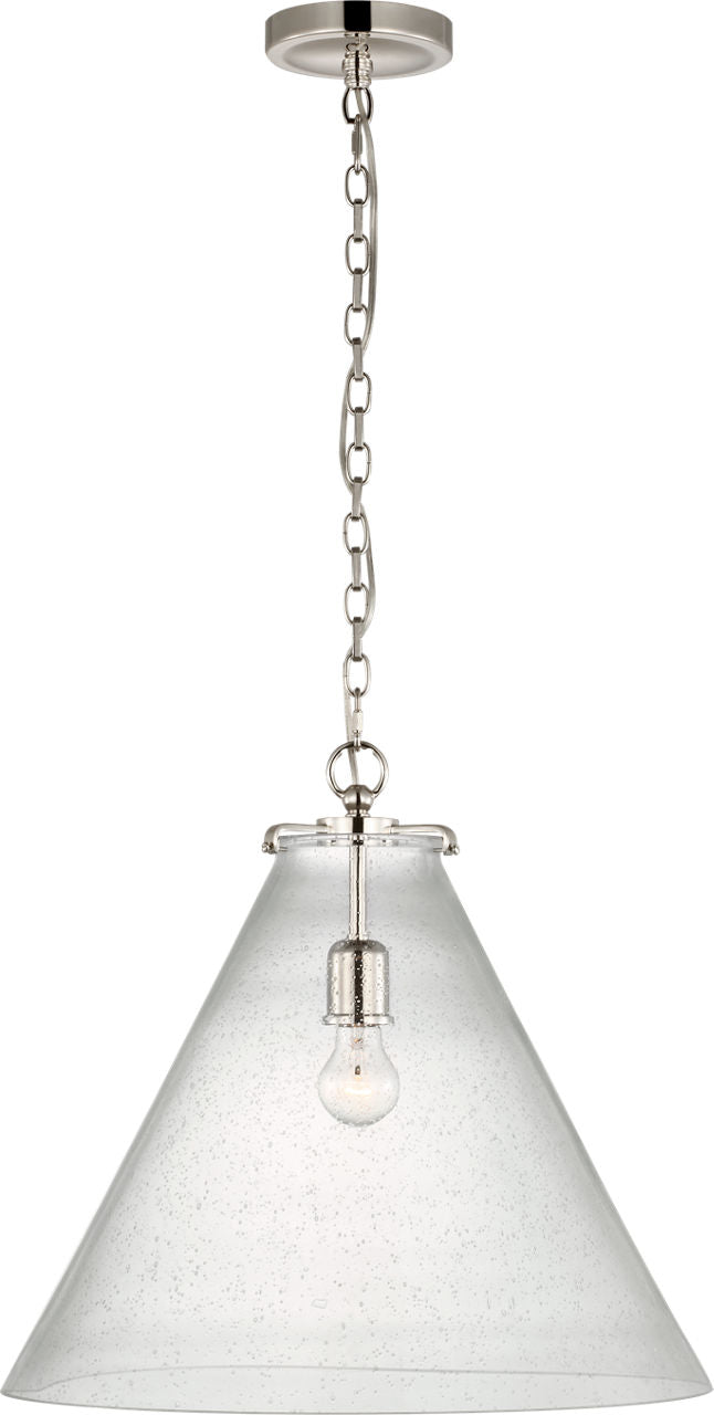 Katie Large Conical Pendant | Polished Nickel | Seeded Glass