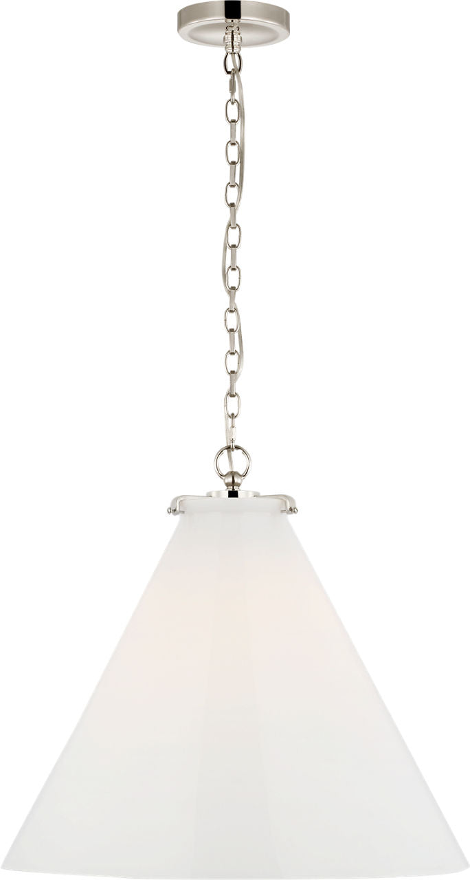 Katie Large Conical Pendant | Polished Nickel | White Glass