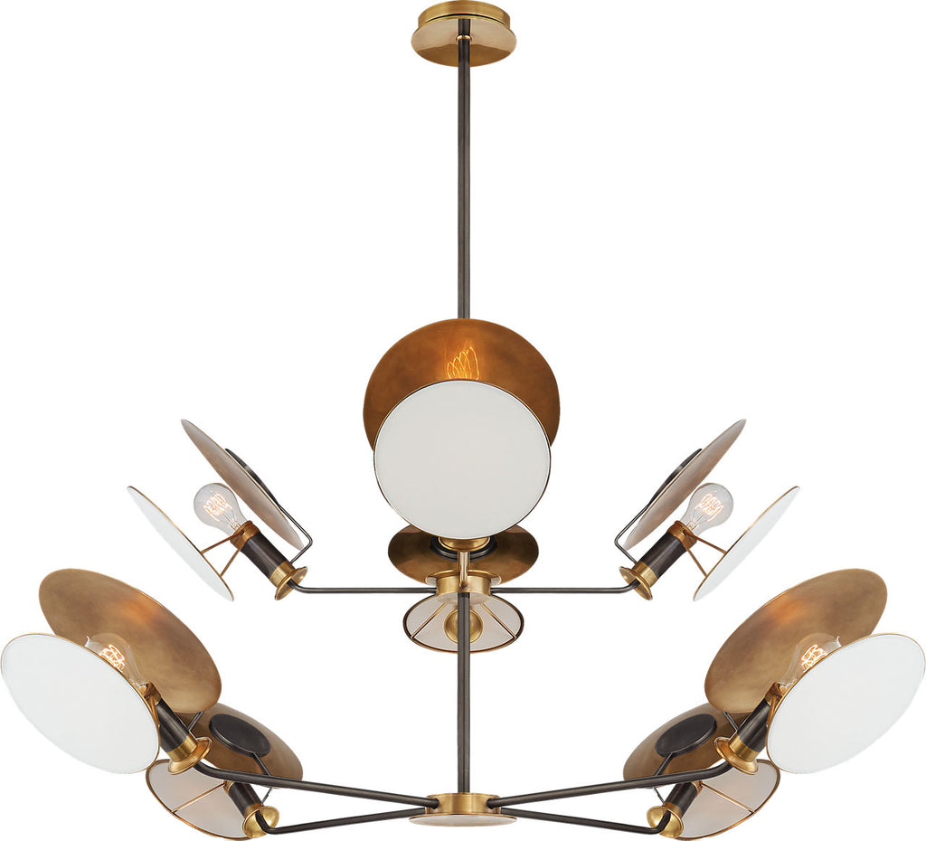 Osiris Large Reflector Chandelier | Bronze and Hand-Rubbed Antique Brass | Linen Diffuser