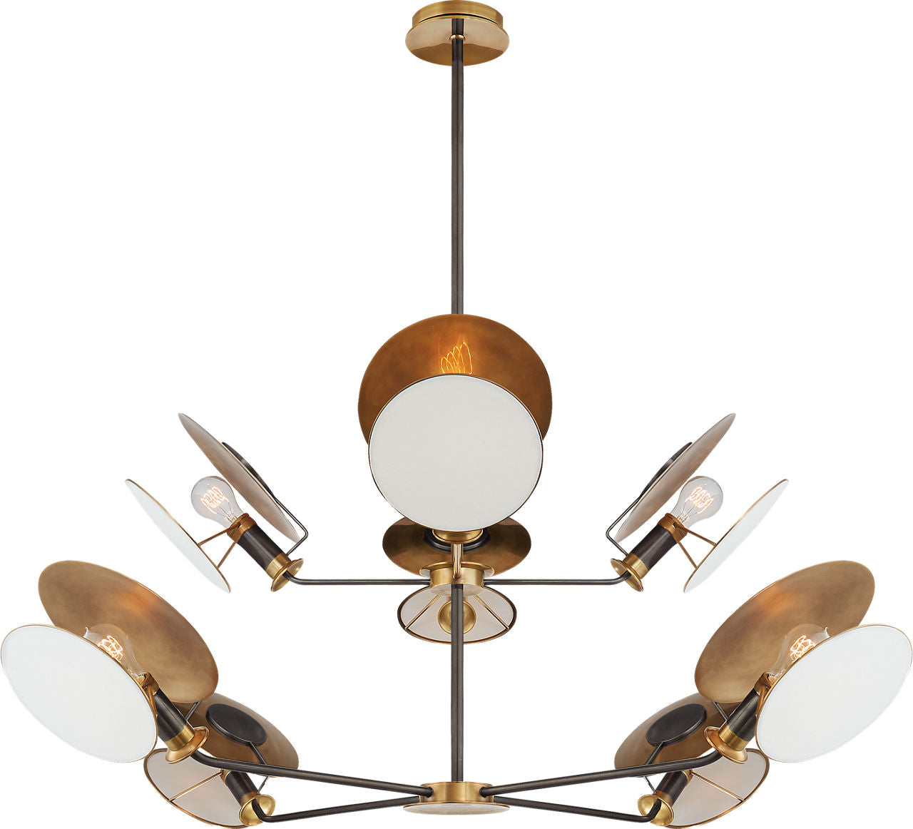 Osiris Large Reflector Chandelier | Bronze and Hand-Rubbed Antique Brass | Linen Diffuser