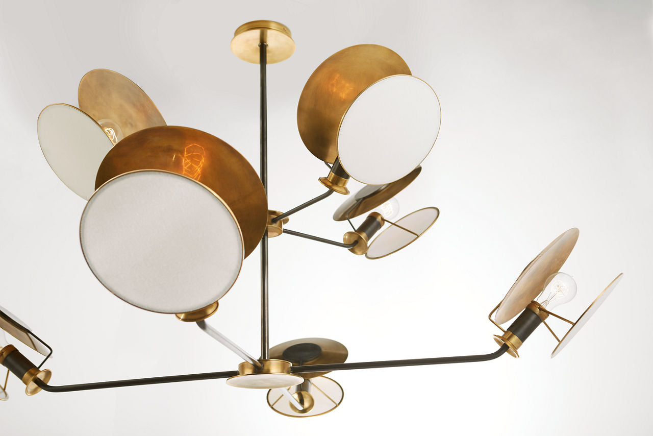 Osiris Large Reflector Chandelier | Bronze and Hand-Rubbed Antique Brass | Linen Diffuser