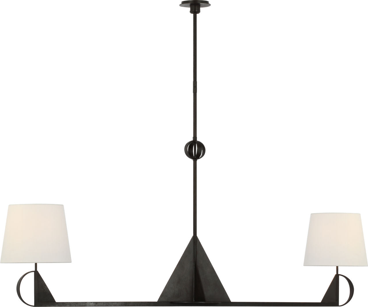Auxerre Extra Large Blacksmith Linear Chandelier | Aged Iron | Linen Shades