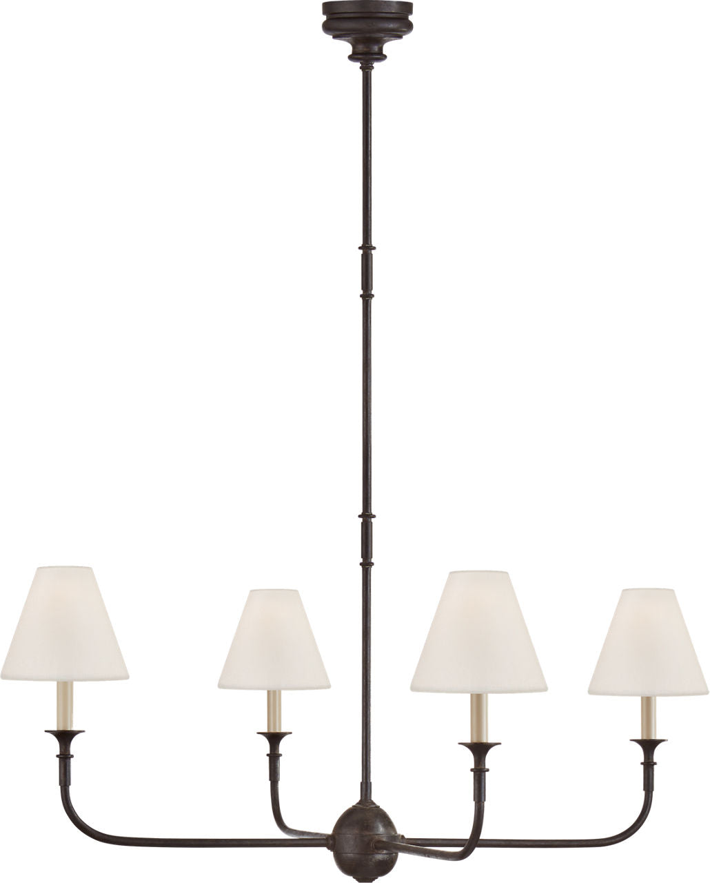 Piaf Large Chandelier | Aged Iron and Ebonized Oak | Linen Shades