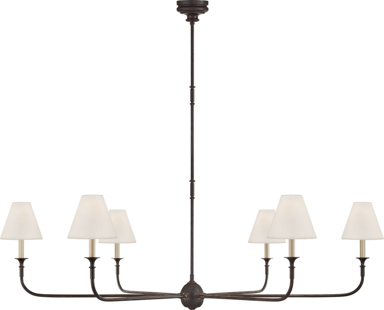 Piaf Grande Chandelier | Aged Iron and Ebonized Oak | Linen Shades