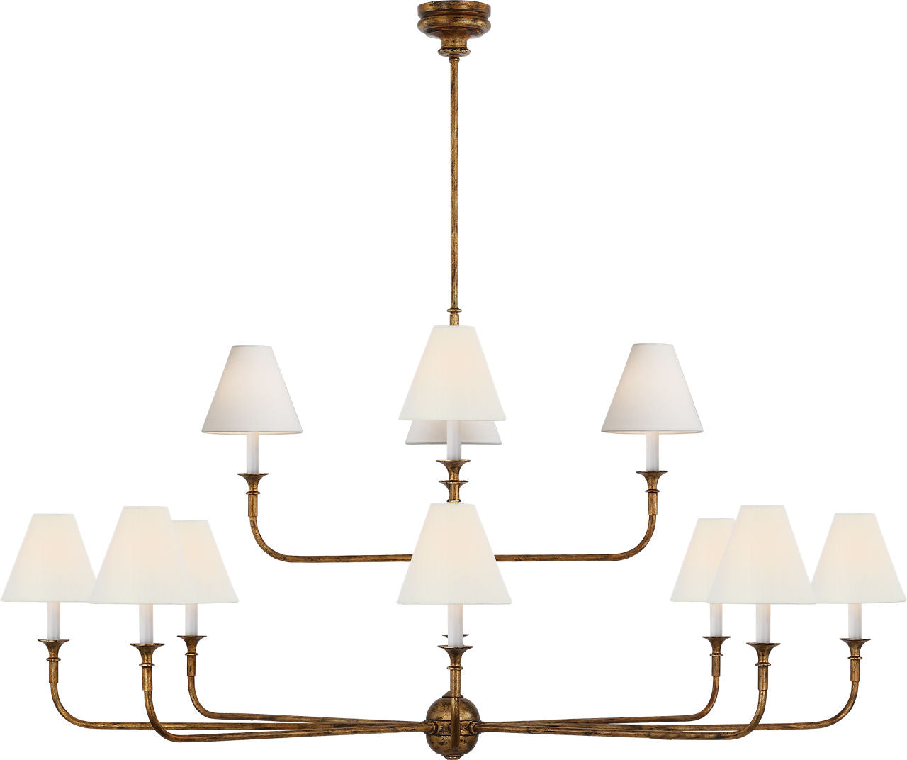 Piaf Grande Two-Tier Chandelier | Antique Gild | Linen Shades