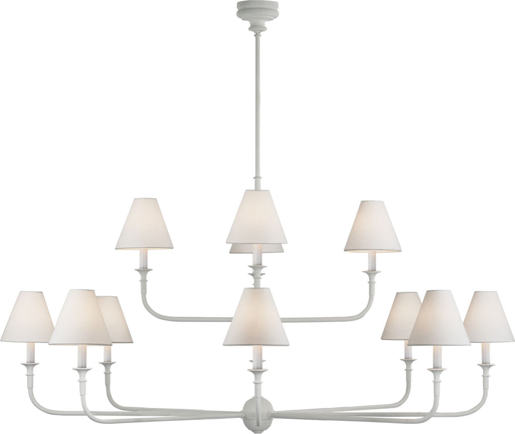 Piaf Grande Two-Tier Chandelier | Plaster White | Linen Shades