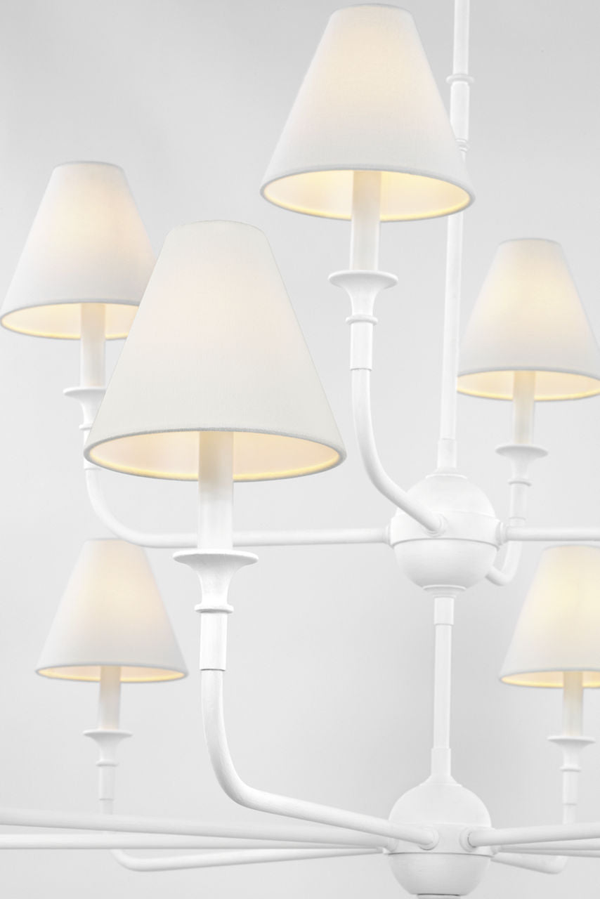 Piaf Grande Two-Tier Chandelier | Plaster White | Linen Shades
