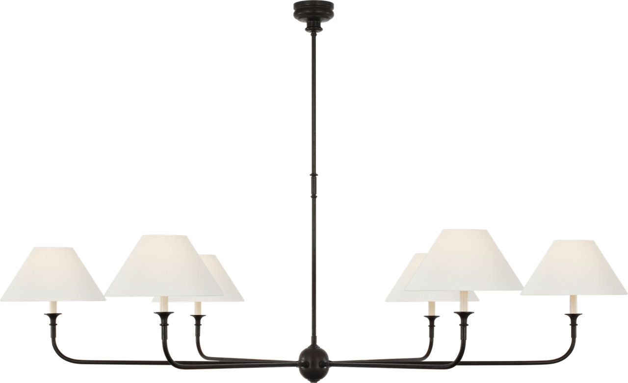 Piaf Oversized Chandelier | Aged Iron and Ebonized Oak | Linen Shades