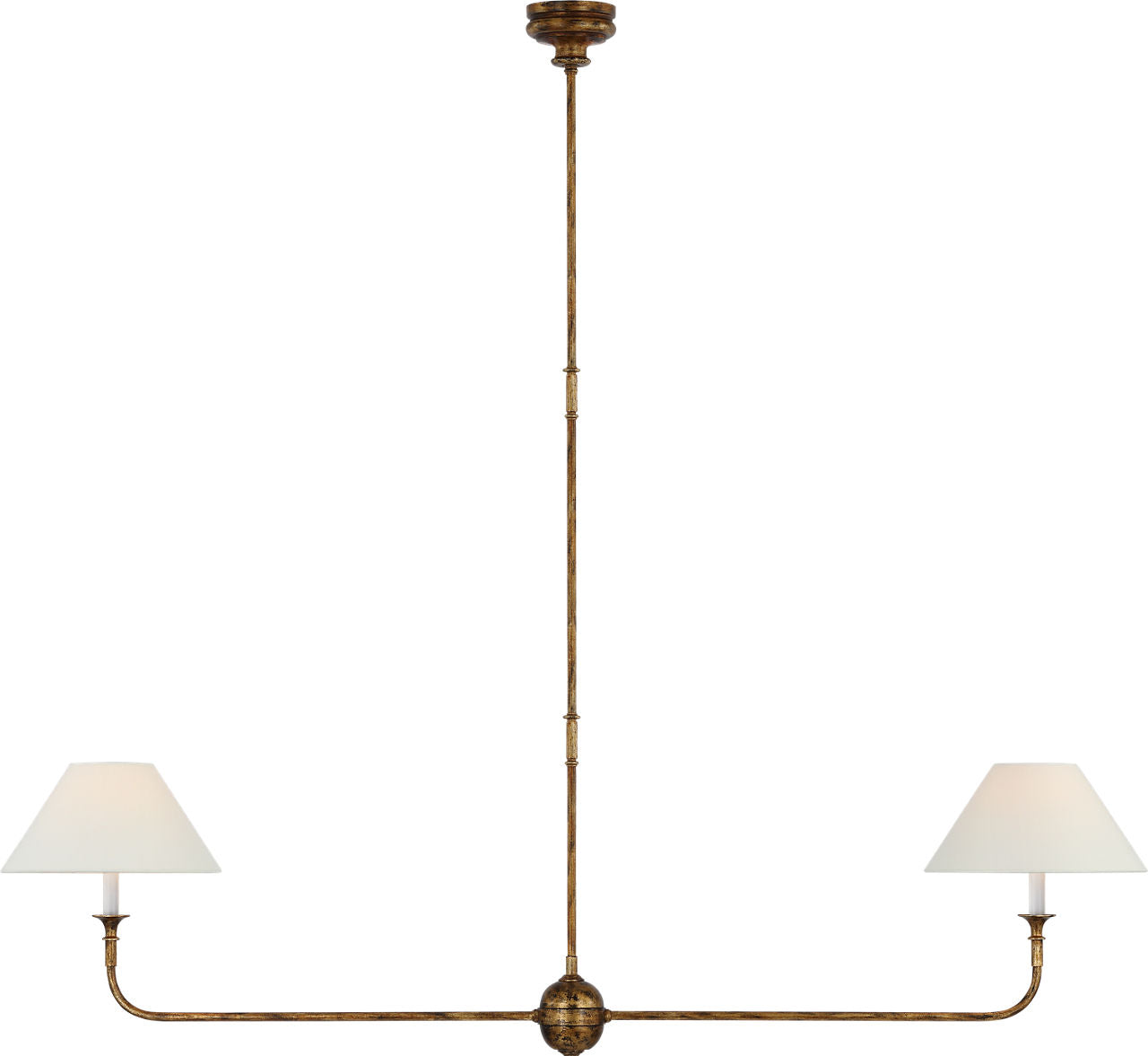Piaf Large Two Light Linear Pendant | Antique Gild | Linen Shades