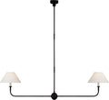 Piaf Large Two Light Linear Pendant | Aged Iron and Ebonized Oak | Linen Shades