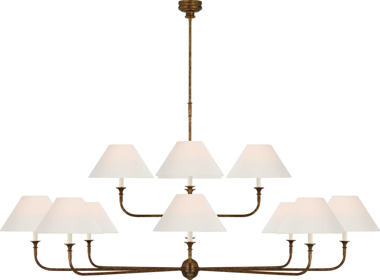 Piaf Oversized Two Tier Chandelier | Antique Gild | Linen Shades