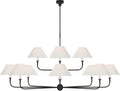 Piaf Oversized Two Tier Chandelier | Aged Iron and Ebonized Oak | Linen Shades