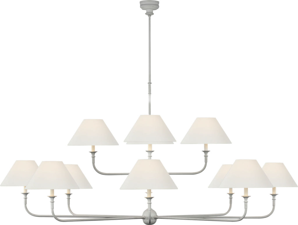 Piaf Oversized Two Tier Chandelier | Plaster White | Linen Shades