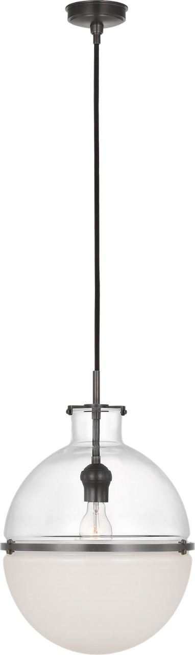 Maxey 14" Globe Pendant | Bronze | Clear Glass and White Glass