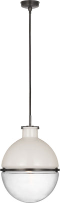 Maxey 14" Globe Pendant | Bronze | White Glass and Clear Glass