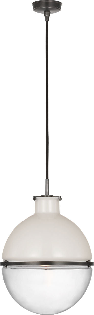 Maxey 14" Globe Pendant | Bronze | White Glass and Clear Glass