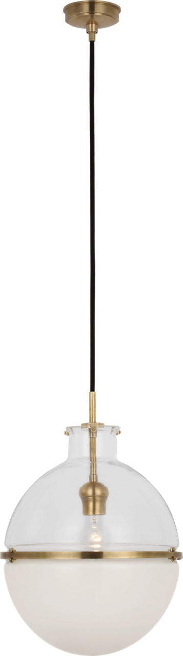 Maxey 14" Globe Pendant | Hand-Rubbed Antique Brass | Clear Glass and White Glass
