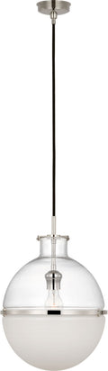 Maxey 14" Globe Pendant | Polished Nickel | Clear Glass and White Glass