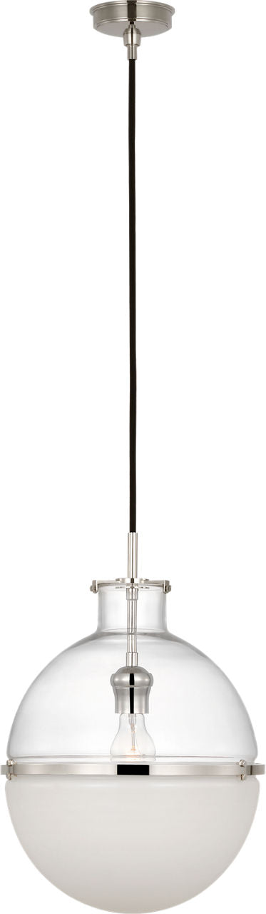 Maxey 14" Globe Pendant | Polished Nickel | Clear Glass and White Glass