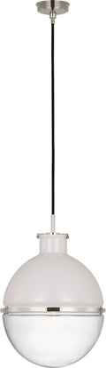 Maxey 14" Globe Pendant | Polished Nickel | White Glass and Clear Glass