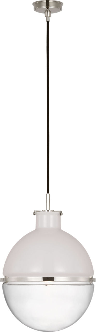 Maxey 14" Globe Pendant | Polished Nickel | White Glass and Clear Glass