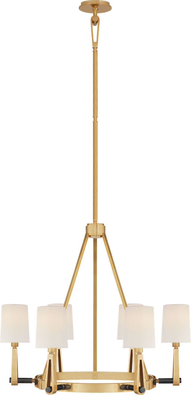 Alpha Medium Chandelier | Hand-Rubbed Antique Brass and Bronze | Linen Shades