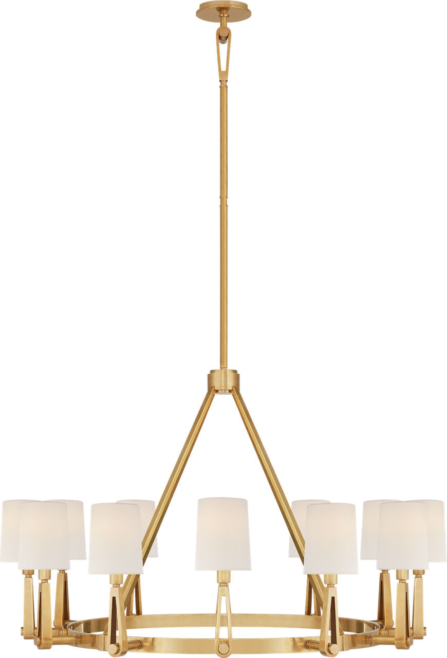 Alpha Grande Chandelier | Hand-Rubbed Antique Brass | Linen Shades