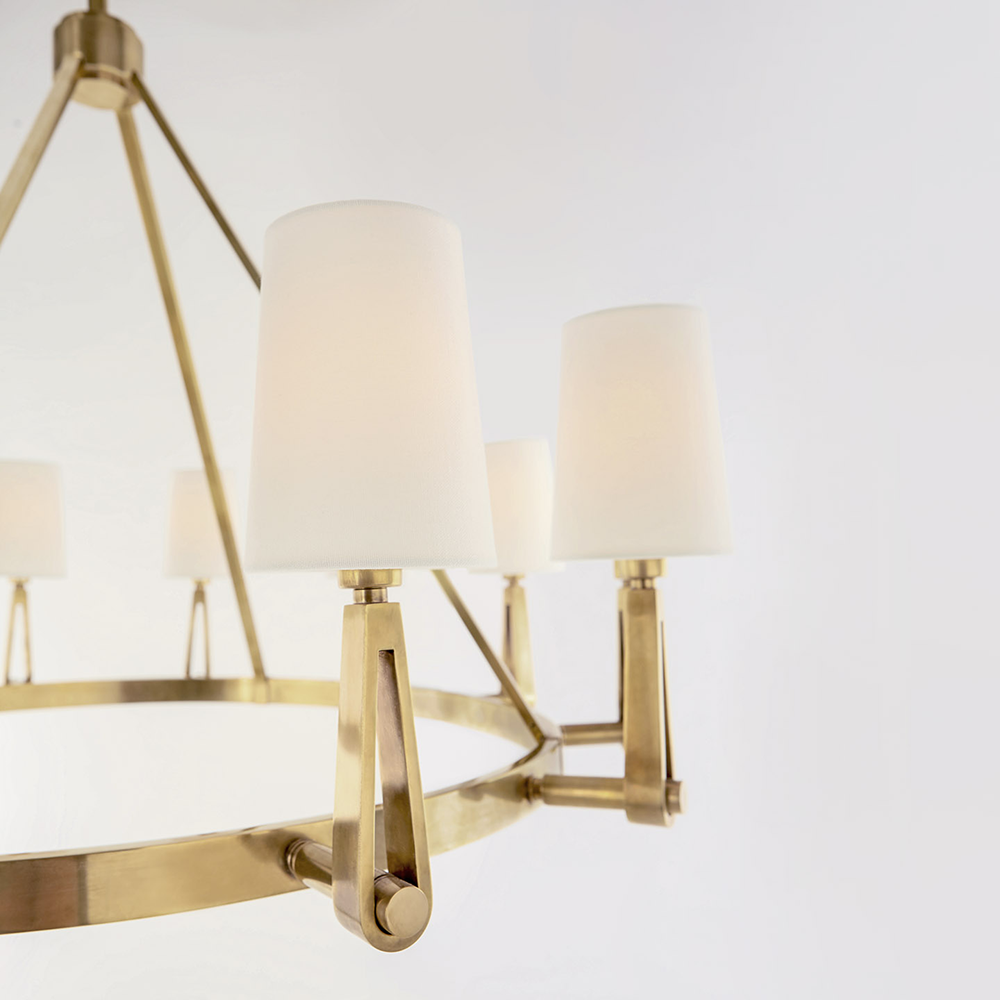 Alpha Grande Chandelier | Hand-Rubbed Antique Brass | Linen Shades