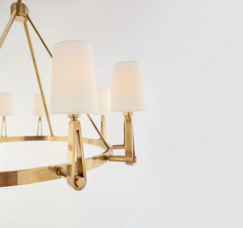 Alpha Grande Chandelier | Hand-Rubbed Antique Brass | Linen Shades