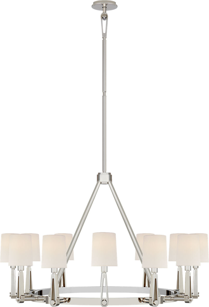 Alpha Grande Chandelier | Polished Nickel | Linen Shades