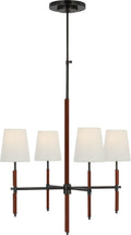 Bryant Small Wrapped Chandelier | Bronze and Saddle Leather | Linen Shades