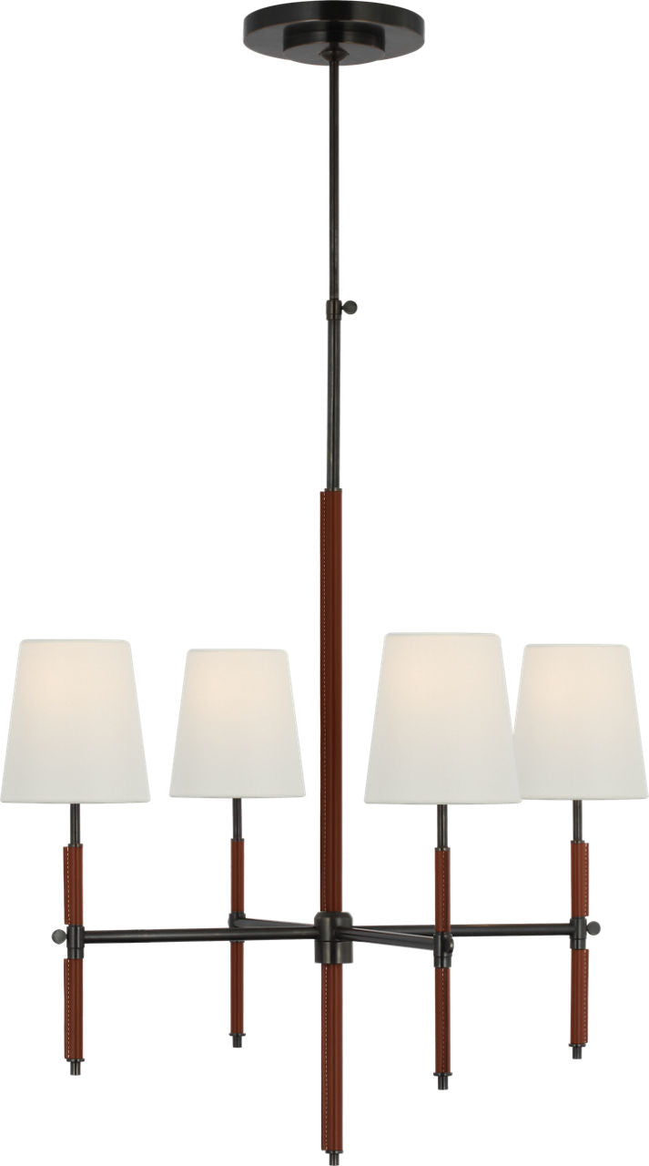 Bryant Small Wrapped Chandelier | Bronze and Saddle Leather | Linen Shades