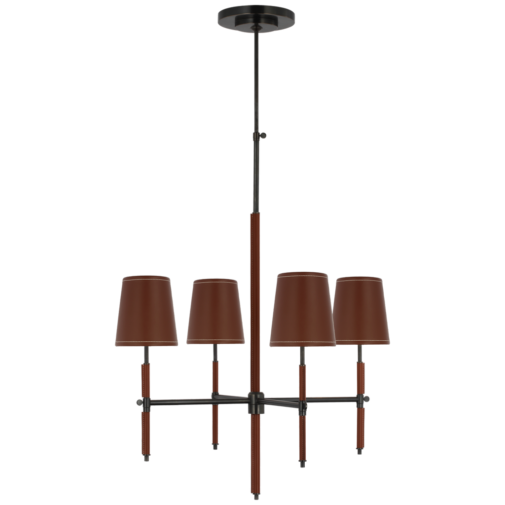 Bryant Small Wrapped Chandelier | Bronze and Saddle Leather | Saddle Leather Shade