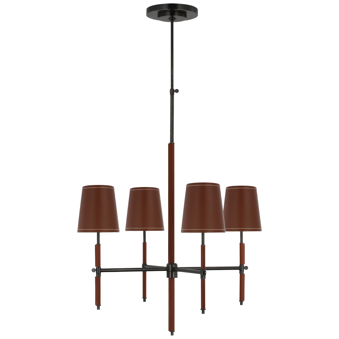 Bryant Small Wrapped Chandelier | Bronze and Saddle Leather | Saddle Leather Shade