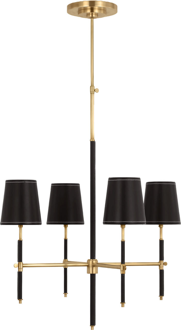 Bryant Small Wrapped Chandelier | Hand-Rubbed Antique Brass and Chocolate Leather | Chocolate Leather Shade