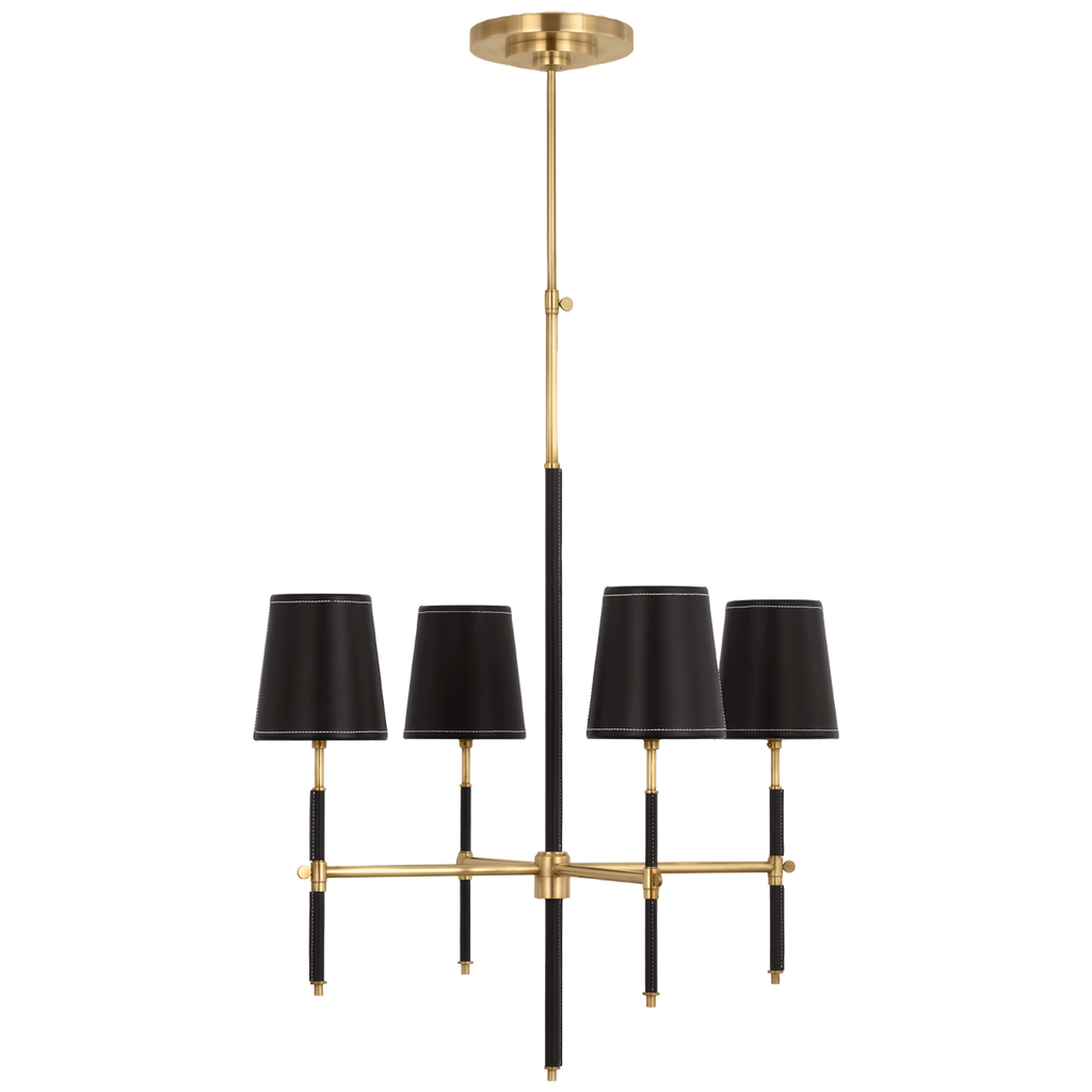 Bryant Small Wrapped Chandelier | Hand-Rubbed Antique Brass and Chocolate Leather | Chocolate Leather Shade