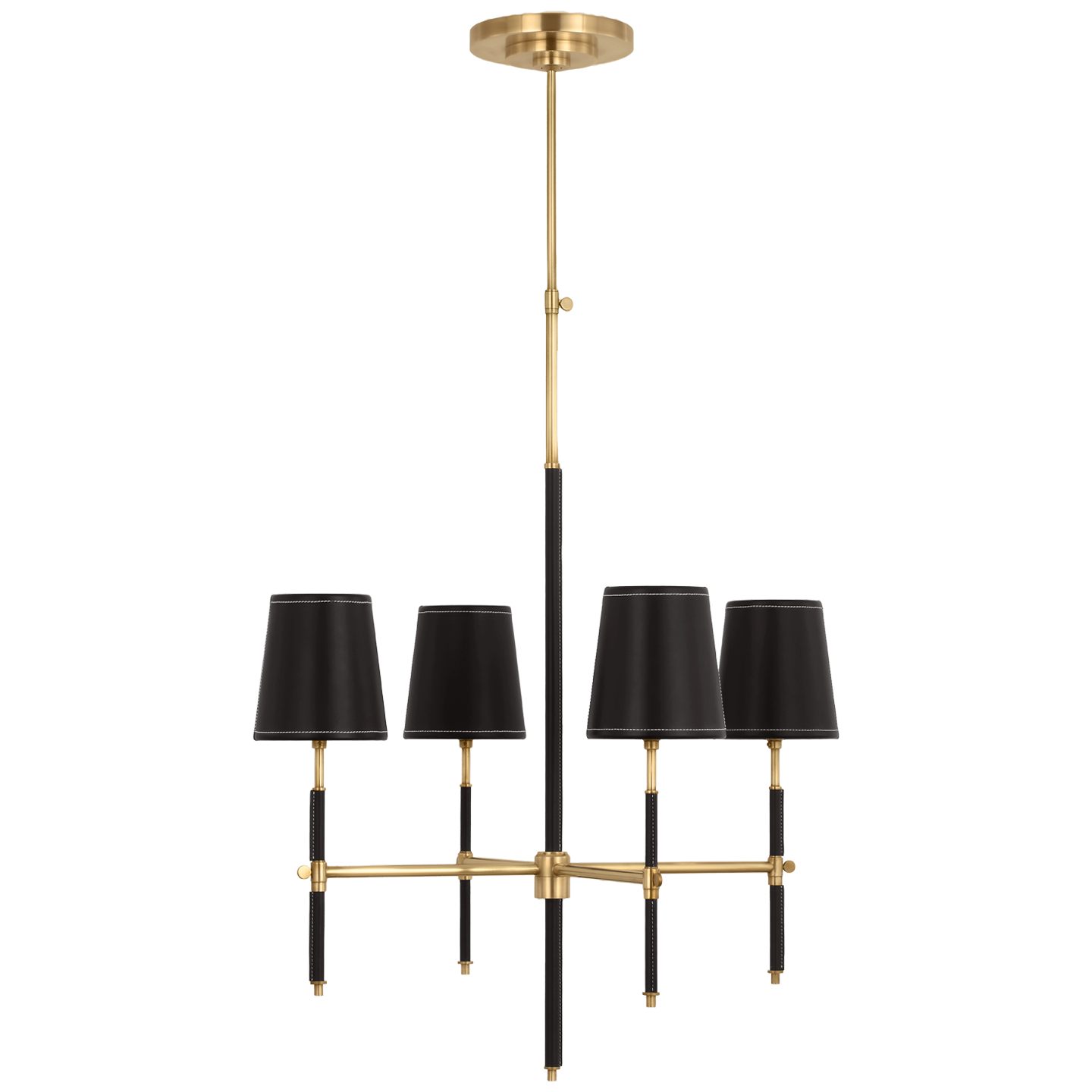 Bryant Small Wrapped Chandelier | Hand-Rubbed Antique Brass and Chocolate Leather | Chocolate Leather Shade