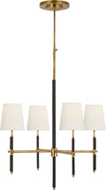 Bryant Small Wrapped Chandelier | Hand-Rubbed Antique Brass and Chocolate Leather | Linen Shades