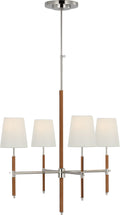 Bryant Small Wrapped Chandelier | Polished Nickel and Natural Leather | Linen Shades
