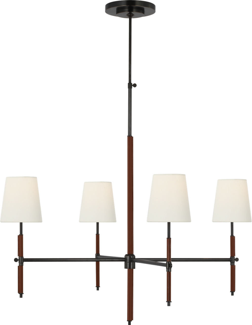 Bryant Large Wrapped Chandelier | Bronze and Saddle Leather | Linen Shades