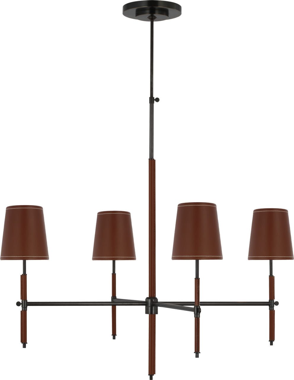 Bryant Large Wrapped Chandelier | Bronze and Saddle Leather | Saddle Leather Shade