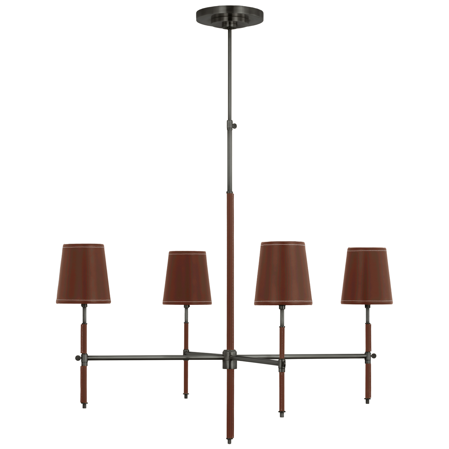 Bryant Large Wrapped Chandelier | Bronze and Saddle Leather | Saddle Leather Shade