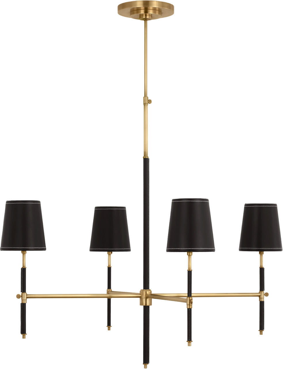 Bryant Large Wrapped Chandelier | Hand-Rubbed Antique Brass and Chocolate Leather | Chocolate Leather Shade